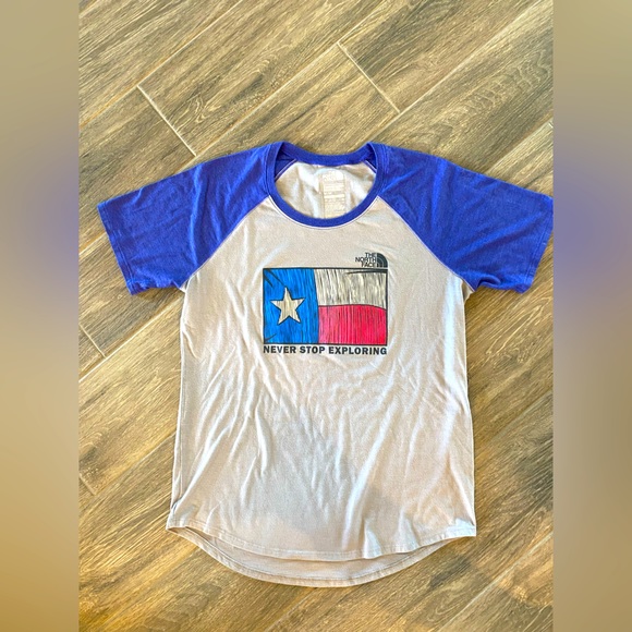 The North Face Tops - The North Face Womens Tee Shirt  ⭐️ Flag Med “Never Stop Exploring”
